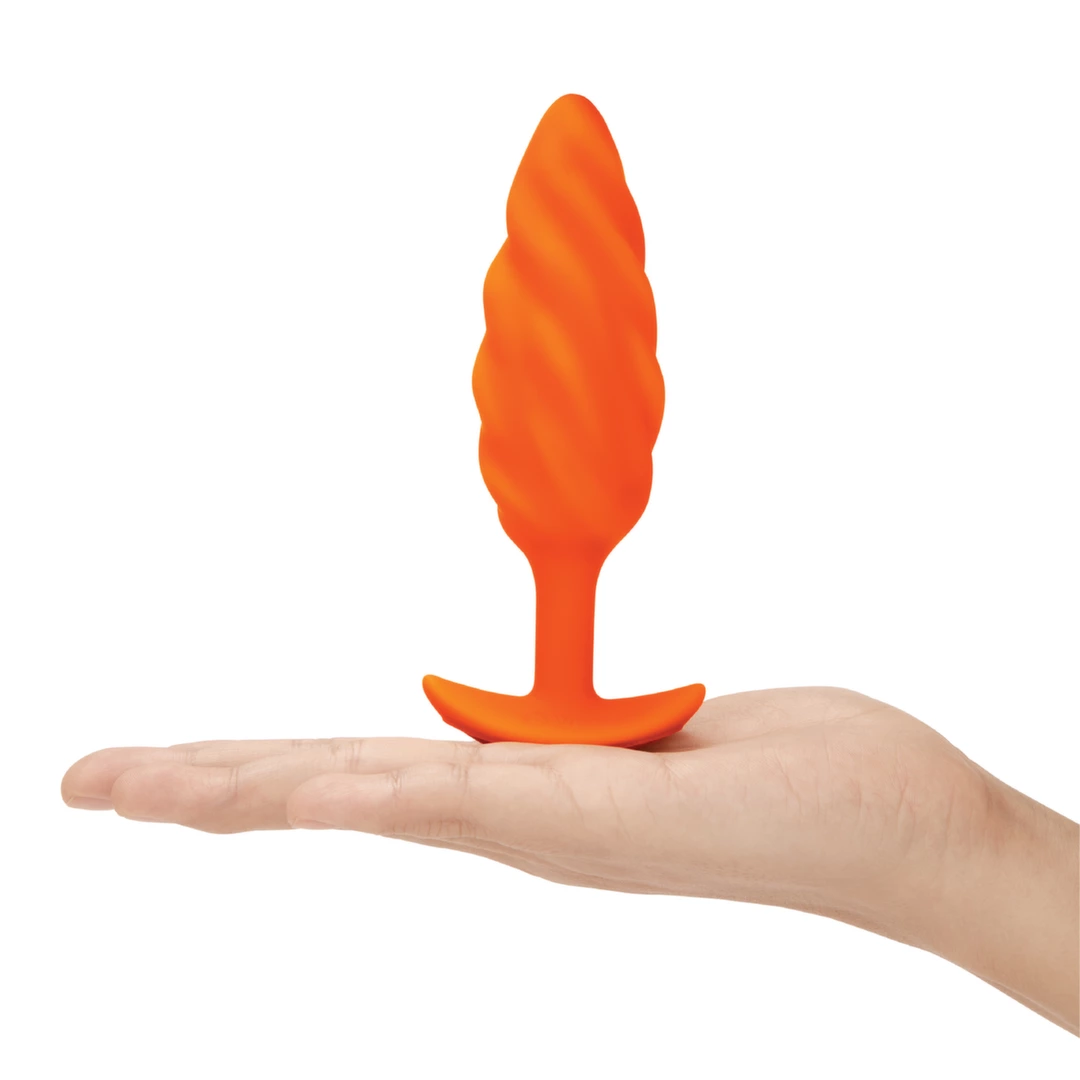 b-Vibe Texture Plug Swirl vibruojantis analinis kaištis su 6 režimais, oranžinis