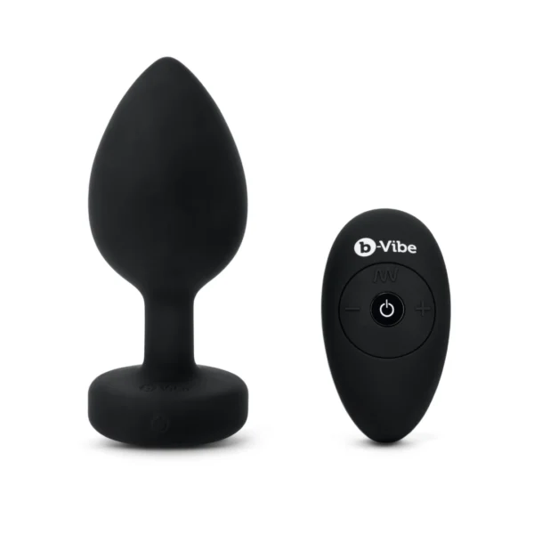 b-Vibe Jewel Plug XXL vibruojantis analinis kaištis su pulteliu, juodas