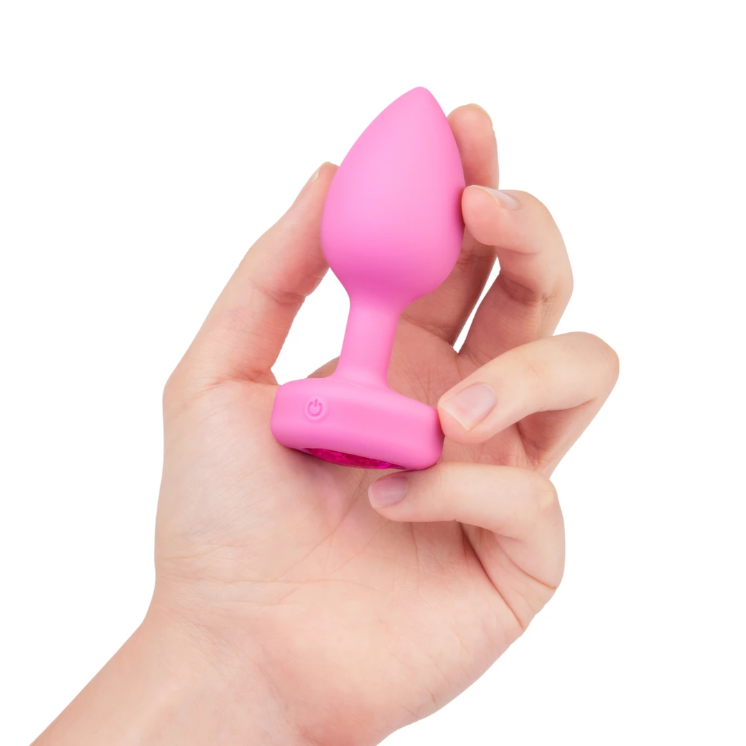 b-Vibe Heart Plug S/M vibruojantis analinis kaištis su pulteliu, rožinis
