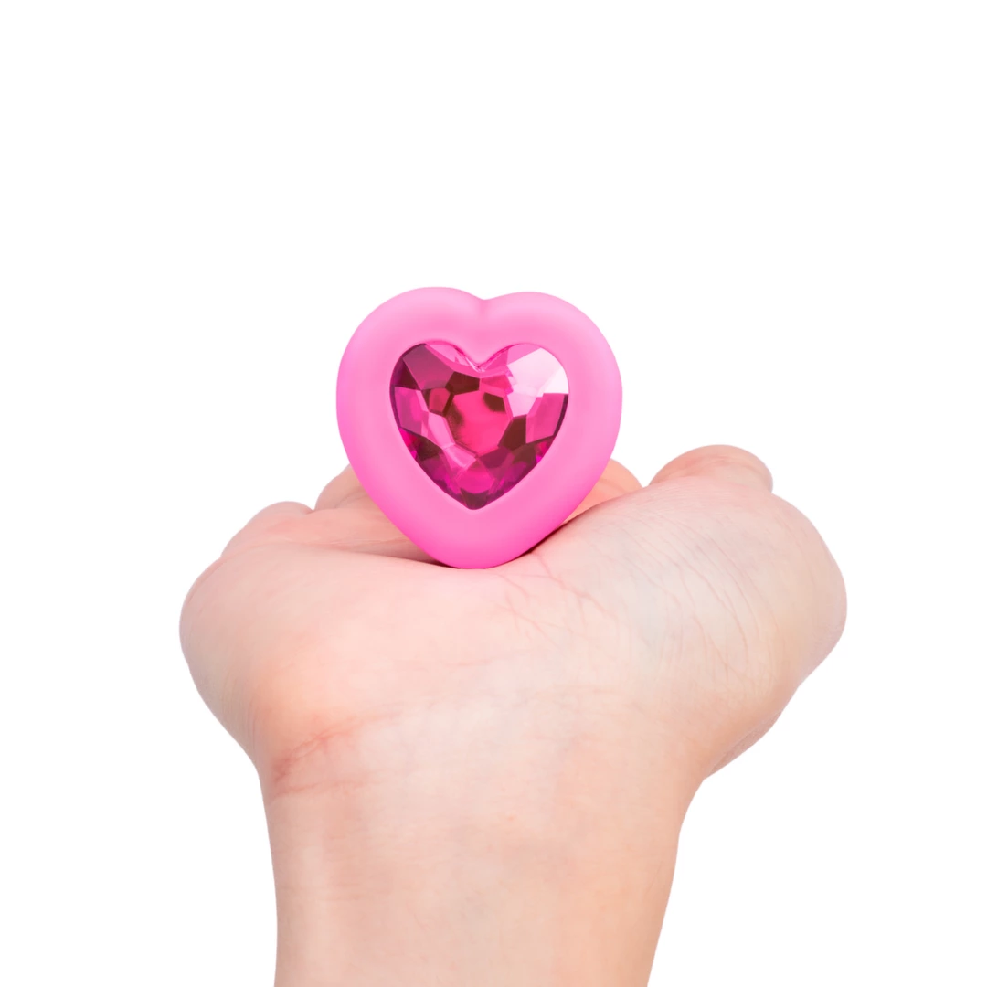 b-Vibe Heart Plug S/M vibruojantis analinis kaištis su pulteliu, rožinis
