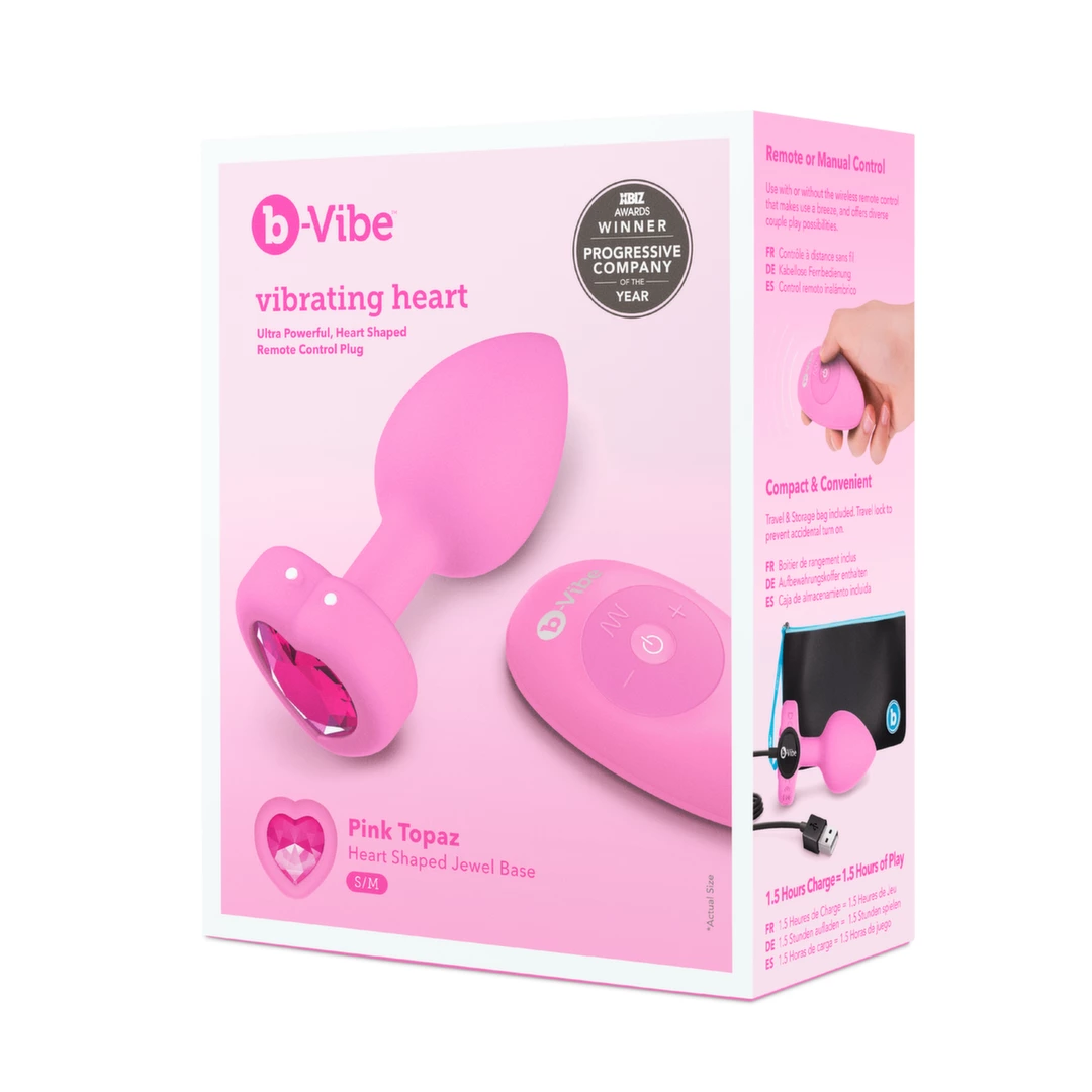 b-Vibe Heart Plug S/M vibruojantis analinis kaištis su pulteliu, rožinis