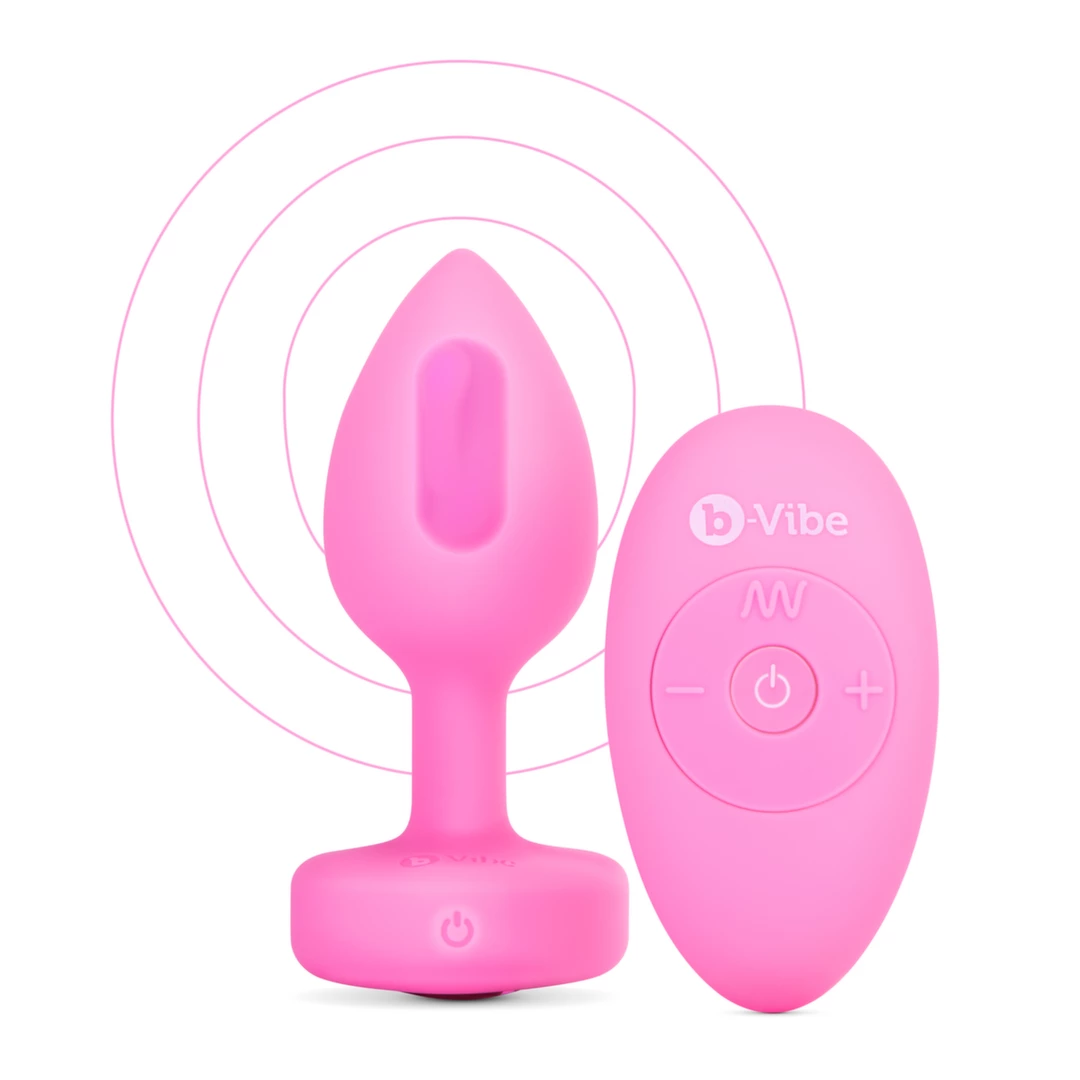 b-Vibe Heart Plug S/M vibruojantis analinis kaištis su pulteliu, rožinis