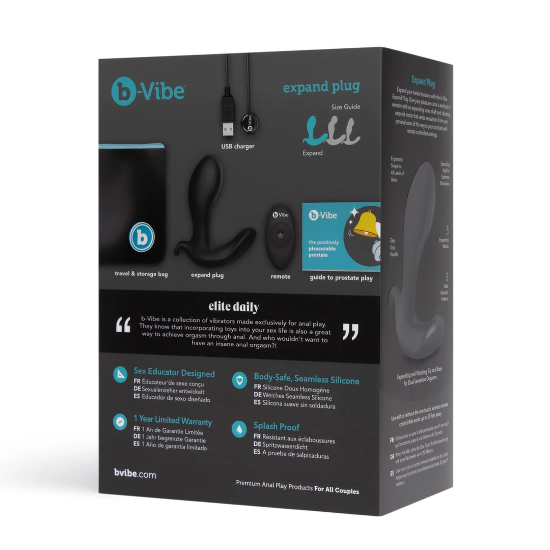 b-Vibe Expand prostatos masažuoklis su besiplečiančia dalimi ir pulteliu, juodas