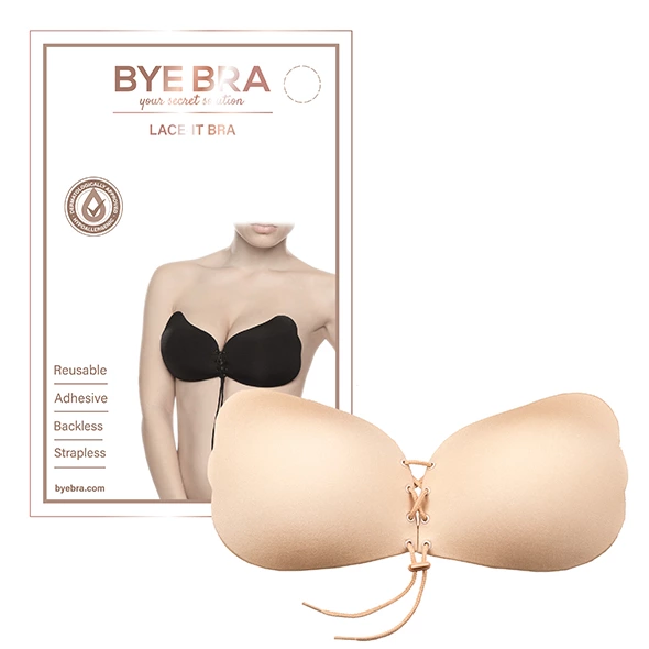 Bye Bra Lace-It prilimpanti liemenėlė su raišteliu priekyje, kūno spalvos, A kaušelis