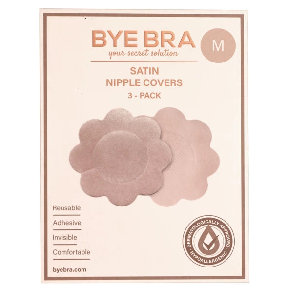 Bye Bra satininiai vienkartiniai spenelių lipdukai, kūno spalvos, M, 3 poros