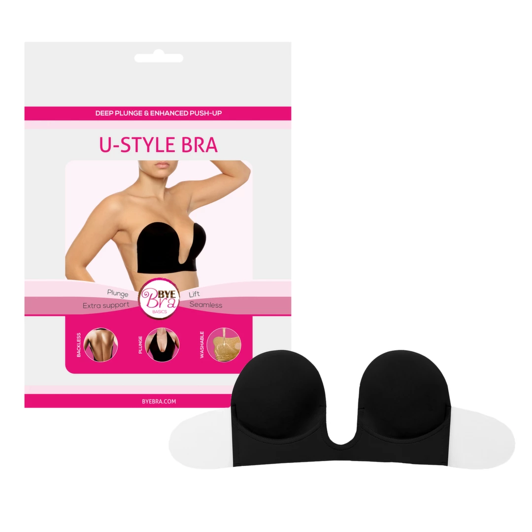Bye Bra U-Style lipnūs krūtinės kaušeliai su nuimamais sparneliais, juodi, B