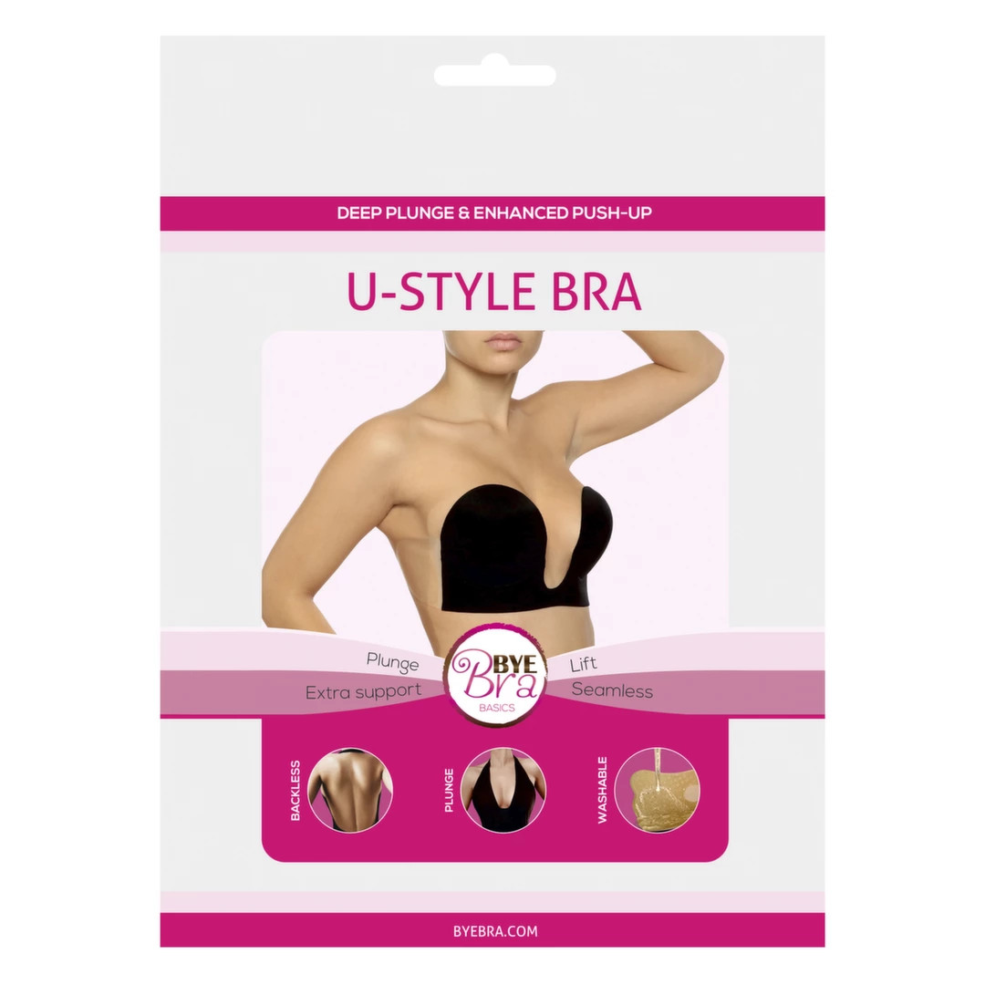 Bye Bra U-Style lipnūs krūtinės kaušeliai su nuimamais sparneliais, juodi, B