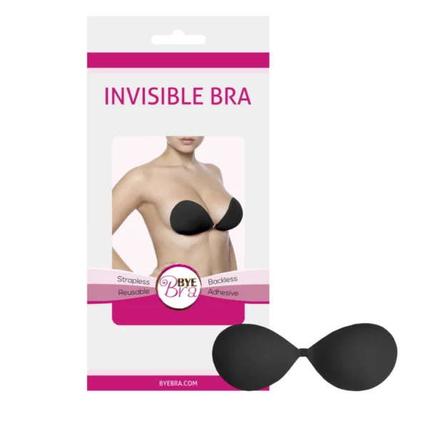 Bye Bra Invisible prilimpanti liemenėlė be petnešėlių, juoda, A kaušelis
