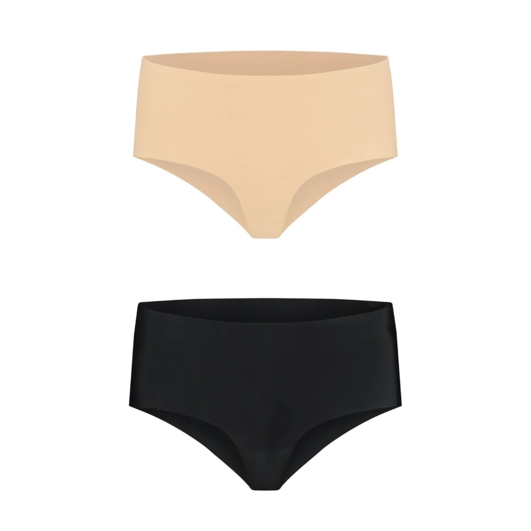 Bye Bra Invisible besiūlės kelnaitės aukštu liemeniu, 2 vnt., kūno spalvos ir juodos, XL