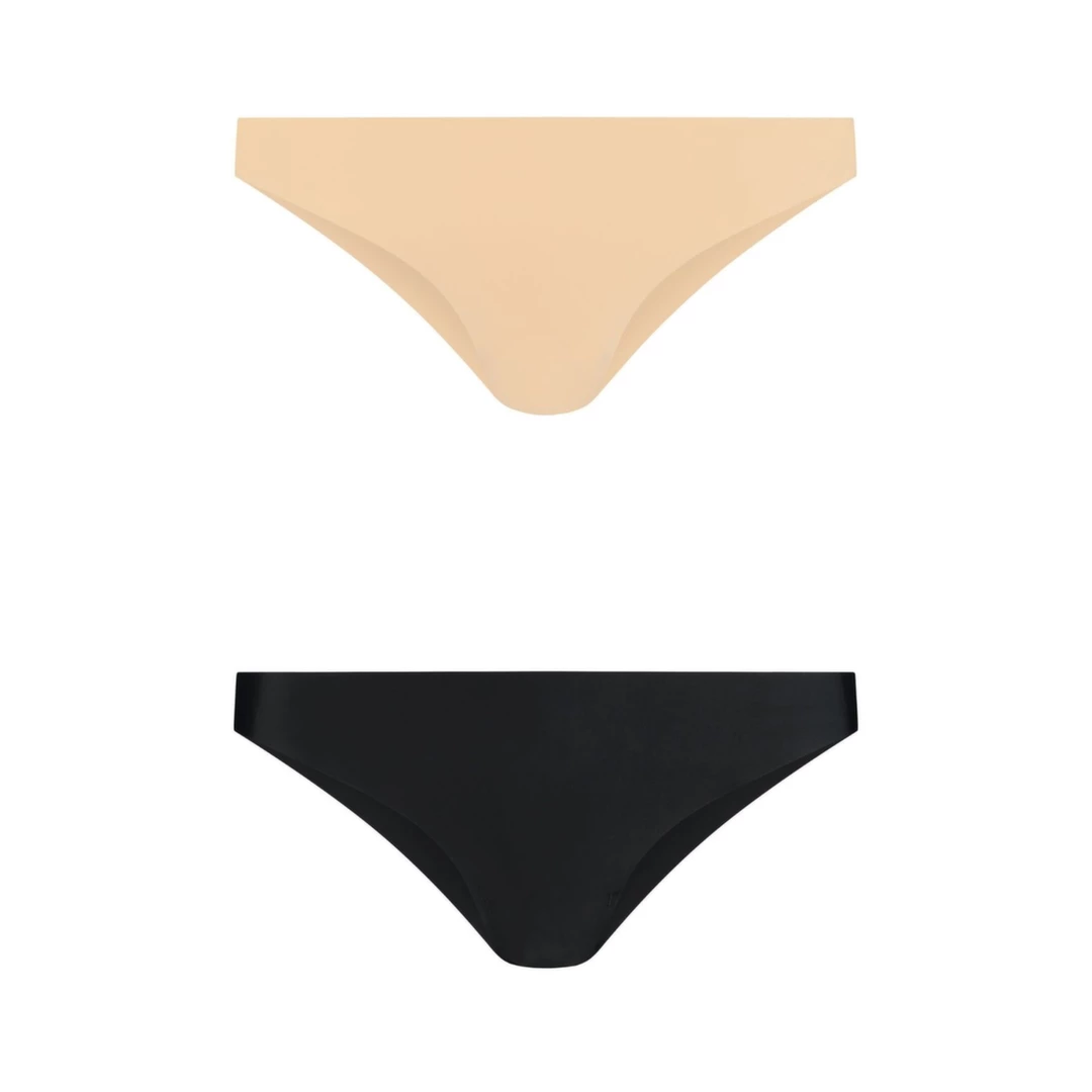 Bye Bra Invisible Brazilian besiūlės kelnaitės, 2 vnt., kūno spalvos ir juodos, XL