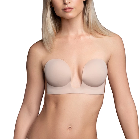 Bye Bra Seamless U-Style lipni liemenėlė be petnešėlių, kūno spalvos, D kaušelis