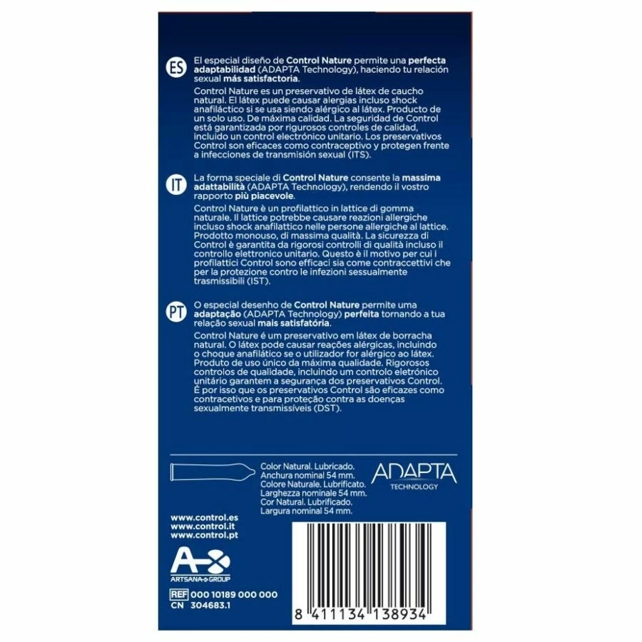 Control Adapta Nature prezervatyvai iš natūralaus latekso, 57 mm, 24 vnt.