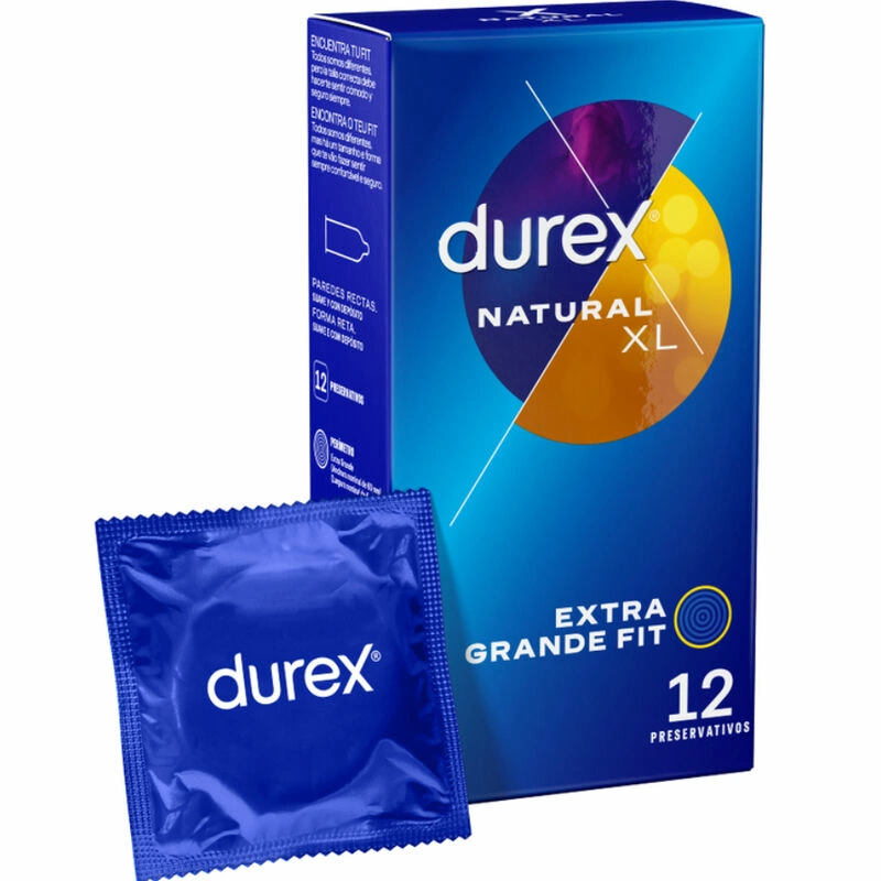 Durex Natural XL prezervatyvai, didesnio dydžio, 60 mm, 12 vnt.
