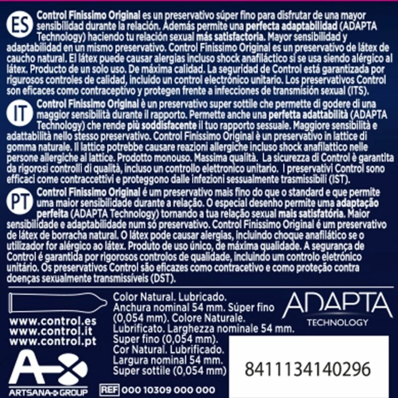 Control Finissimo itin ploni latekso prezervatyvai, 54 mm, 3 vnt.