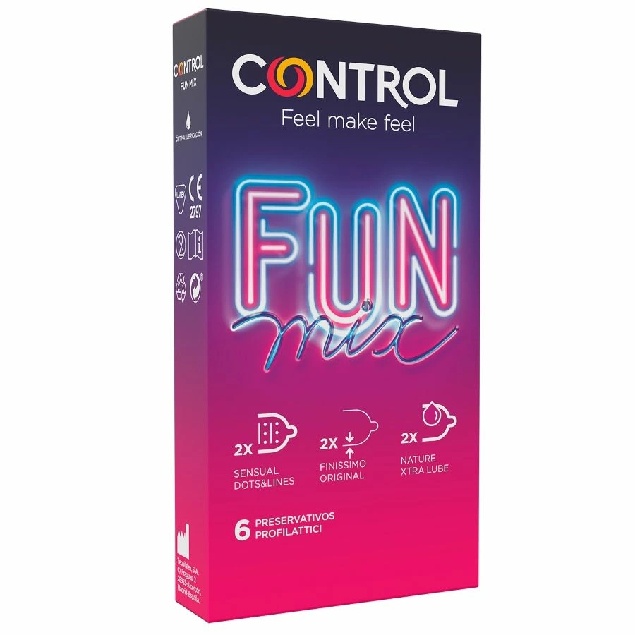 Control Feel Fun Mix prezervatyvų rinkinys, 3 rūšys, 6 vnt.