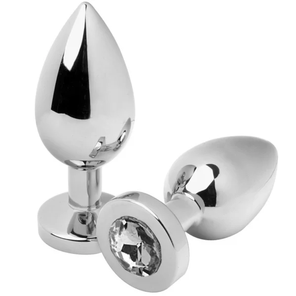 Metal Hard plieninis analinis kaištis su skaidriu kristalu, mažas, 5,7 cm