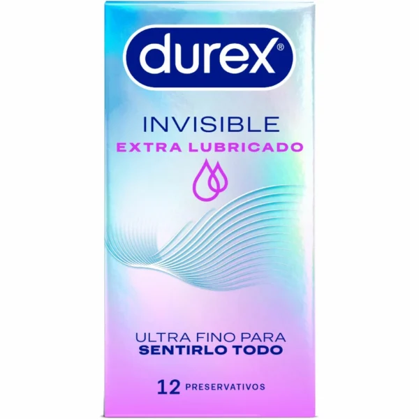 Durex Invisible Extra Lubricated ypač ploni prezervatyvai, 12 vnt., 52 mm
