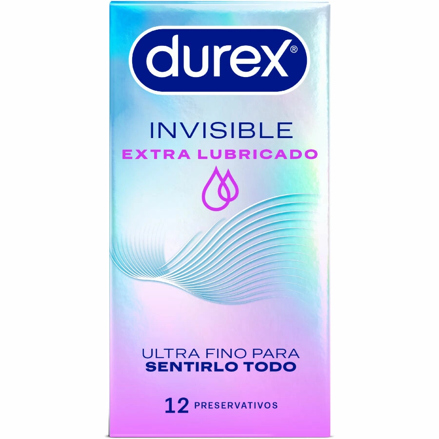 Durex Invisible Extra Lubricated ypač ploni prezervatyvai, 12 vnt., 52 mm