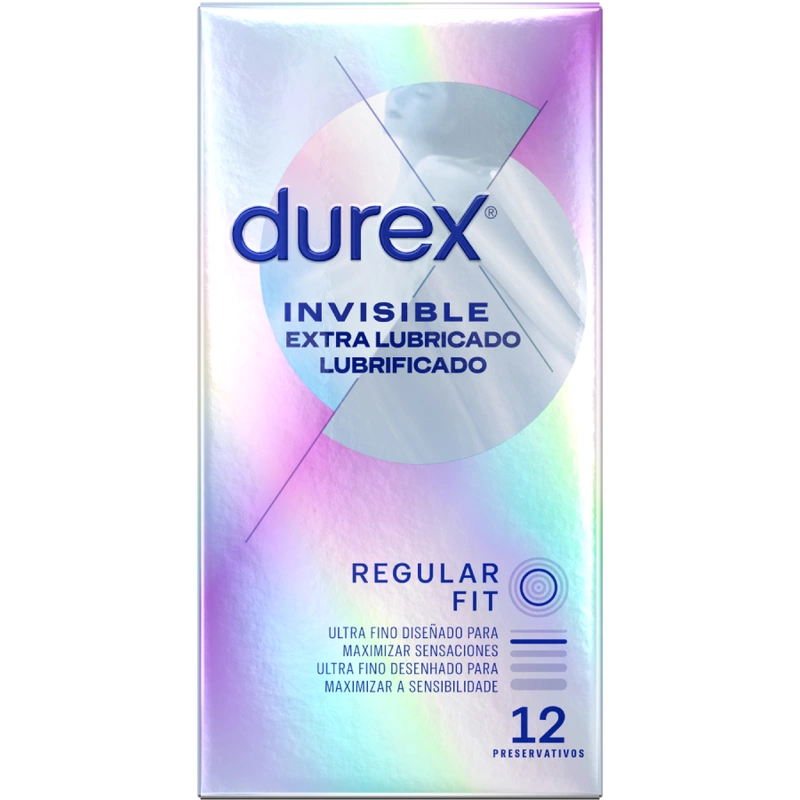 Durex Invisible Extra Lubricated ypač ploni prezervatyvai, 12 vnt., 52 mm