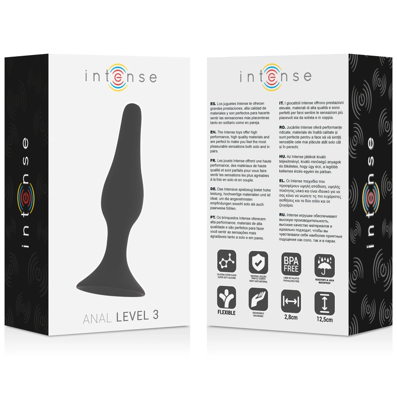 Intense Level 3 analinis kaištis iš silikono, juodas, 12,5 cm