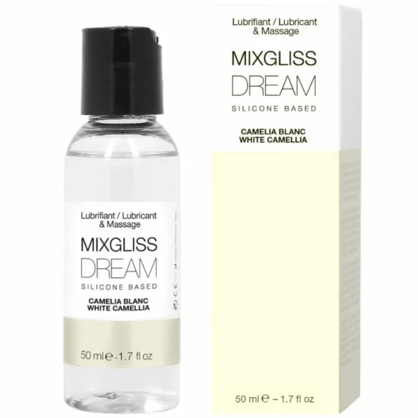 Mixgliss Dream White Camelia lubrikantas silikono pagrindu ir masažo gelis, 50 ml