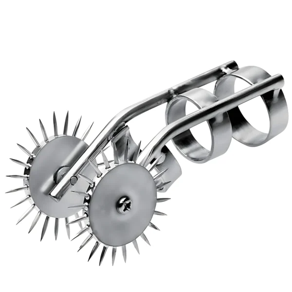 Metal Hard pojūčių volelis su dviem ratukais ir žiedais pirštams, 9 cm