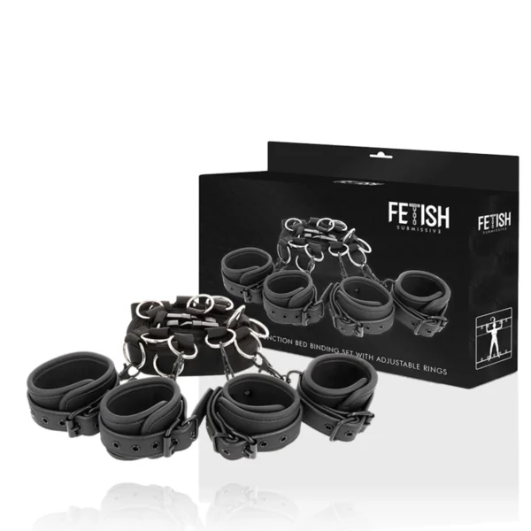 Fetish Submissive lovos surišimo rinkinys su neopreno pamušalu, juodas