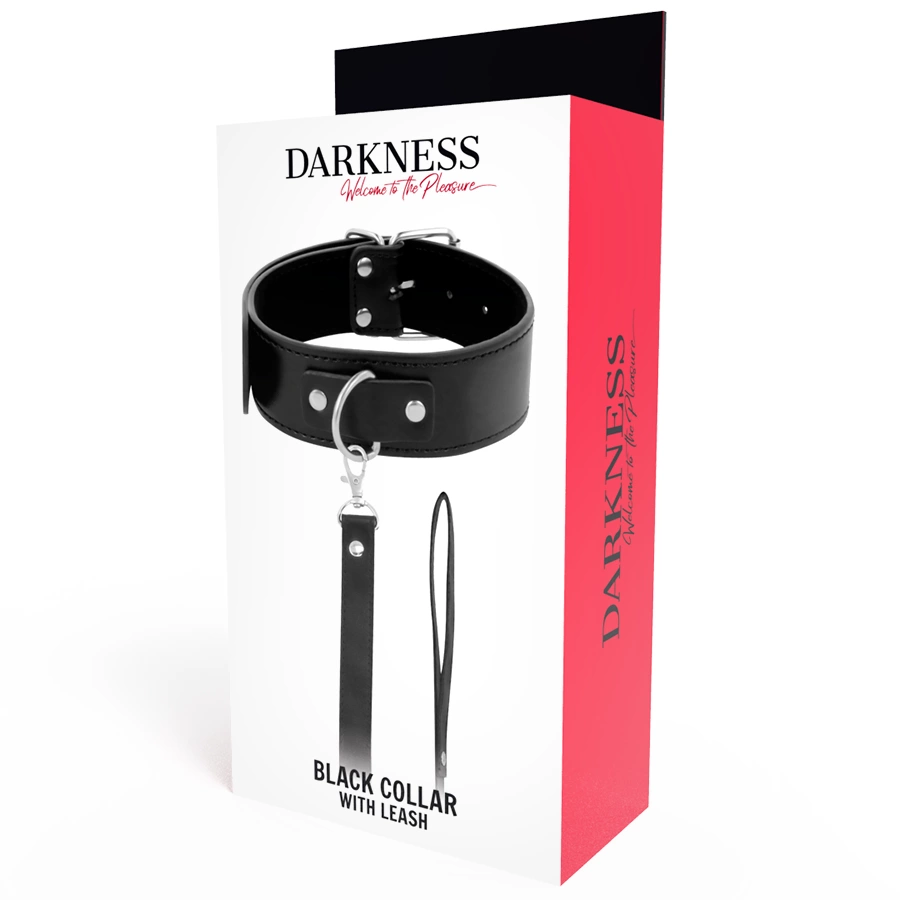 Darkness aukštas laikysenos antkaklis su pavadėliu, PVC oda, juodas