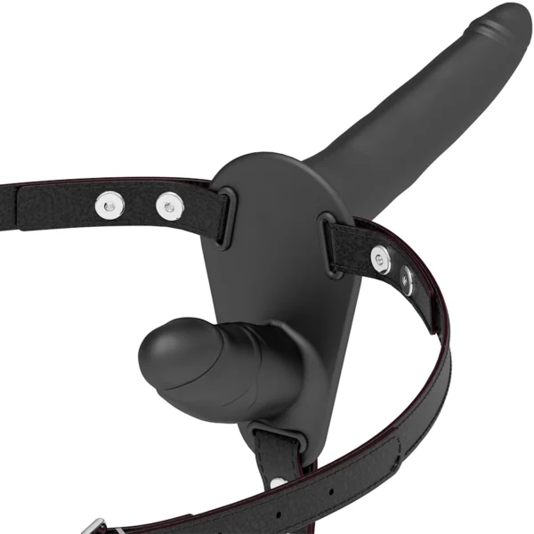 Fetish Submissive strap-on diržai su dviem silikoniniais priedais, juodi