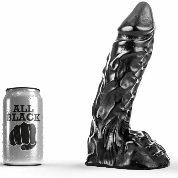 All Black dildo iš PVC su reljefiniu paviršiumi, 23 cm