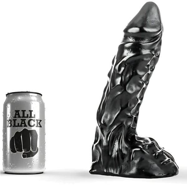 All Black dildo iš PVC su reljefiniu paviršiumi, 23 cm