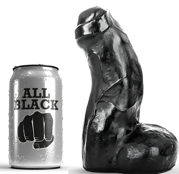 All Black anatominės formos dildo, juodas, 17 cm