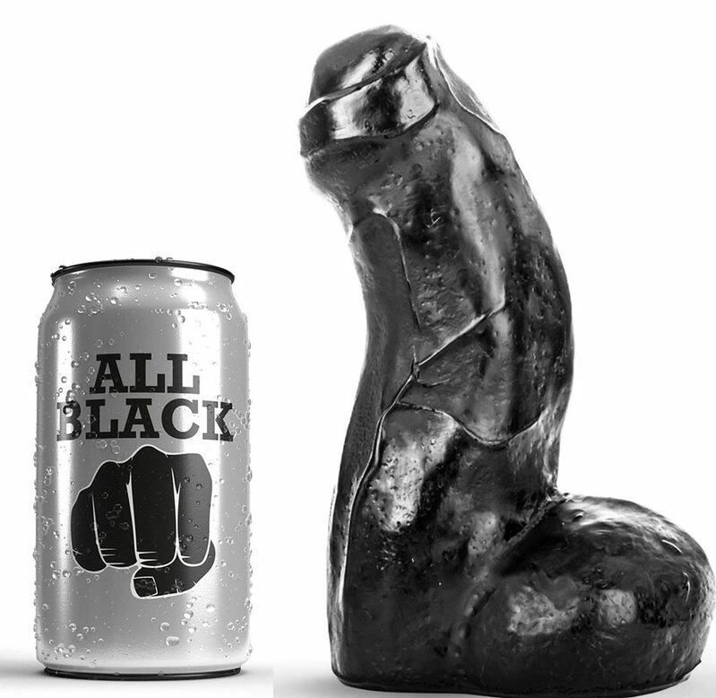 All Black anatominės formos dildo, juodas, 17 cm