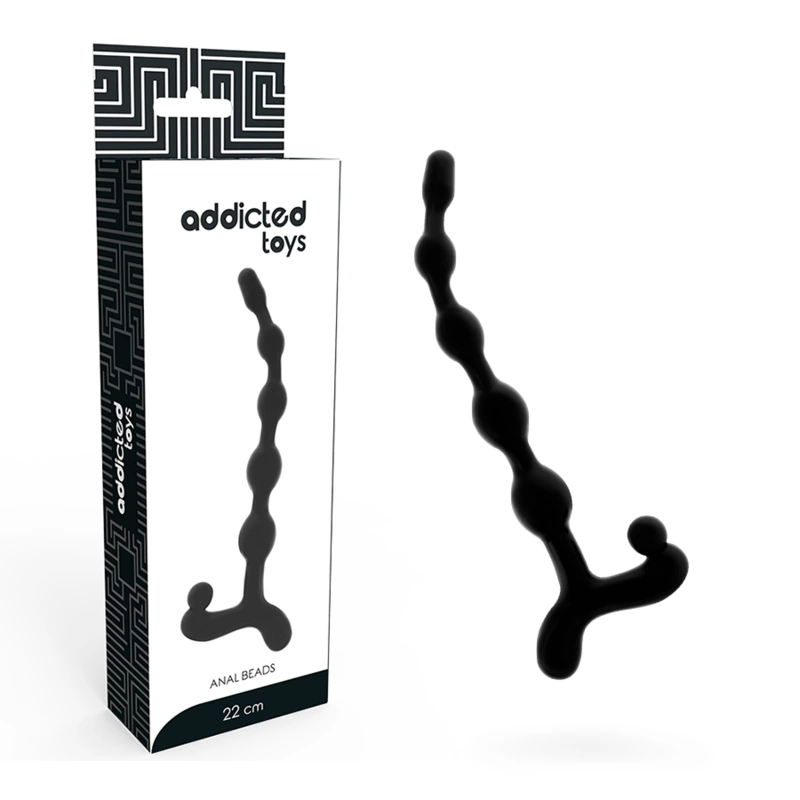 Addicted analiniai karoliukai iš TPR su žiedu, juodi, 22 cm