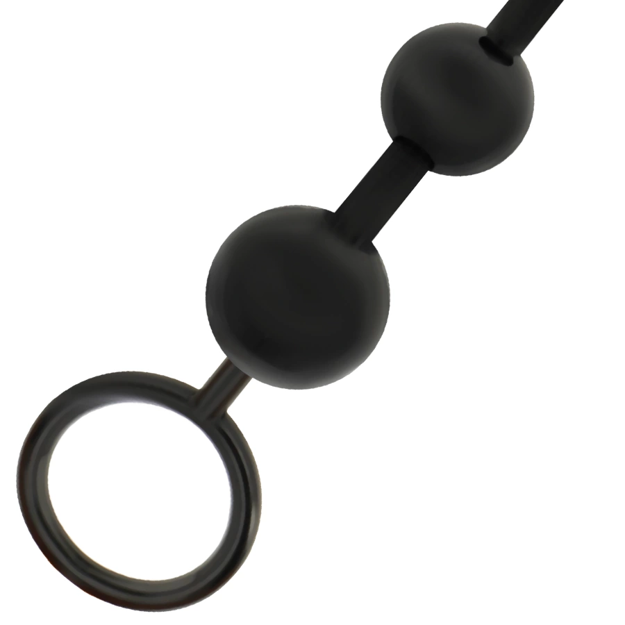 Addicted Toys analiniai karoliukai iš TPR su žiedu, 29 cm, juodi