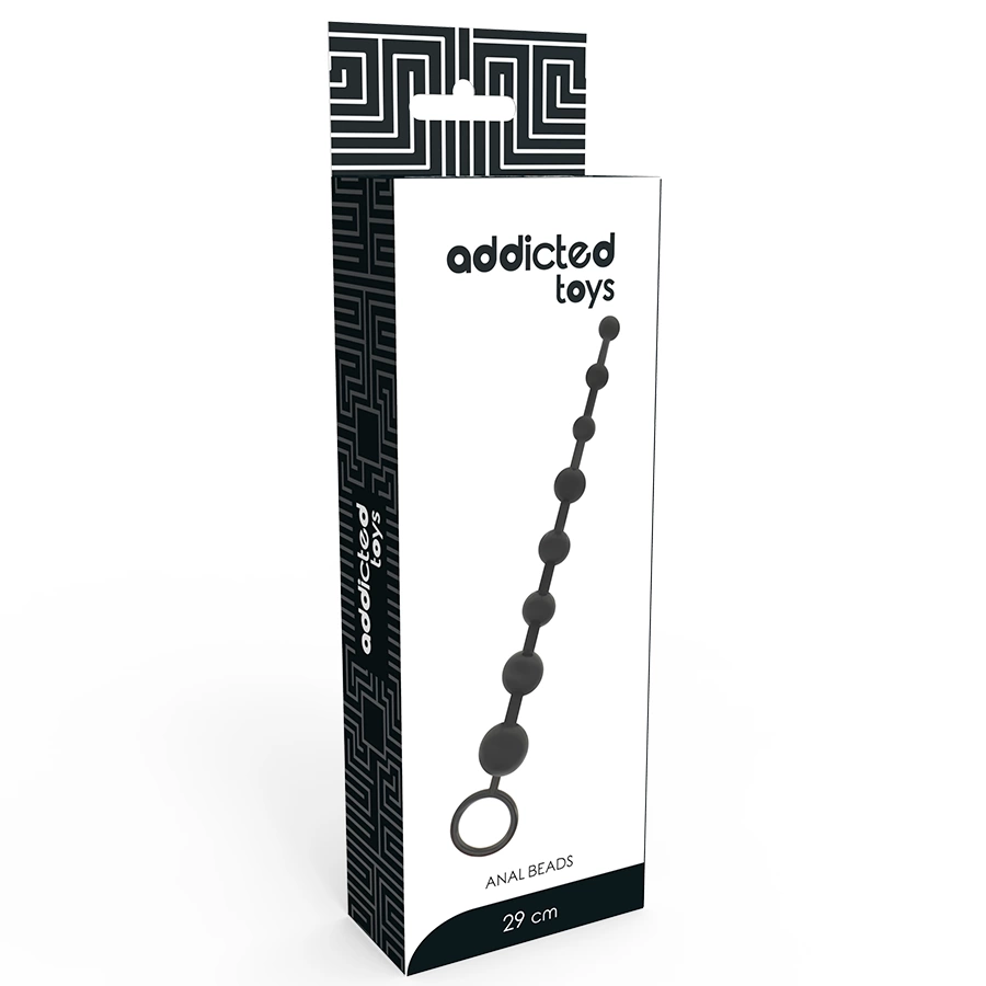 Addicted Toys analiniai karoliukai iš TPR su žiedu, 29 cm, juodi