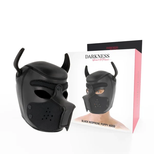 Darkness neopreninė šuns kaukė su nuimamu snukučiu, juoda su raudonu, L