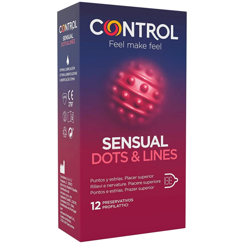 Control Sensual Dots & Lines reljefiniai prezervatyvai, 12 vnt.