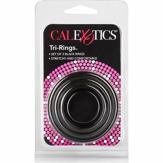 CalExotics Tri-Rings varpos žiedų rinkinys, 3 dydžiai, juodi, silikonas