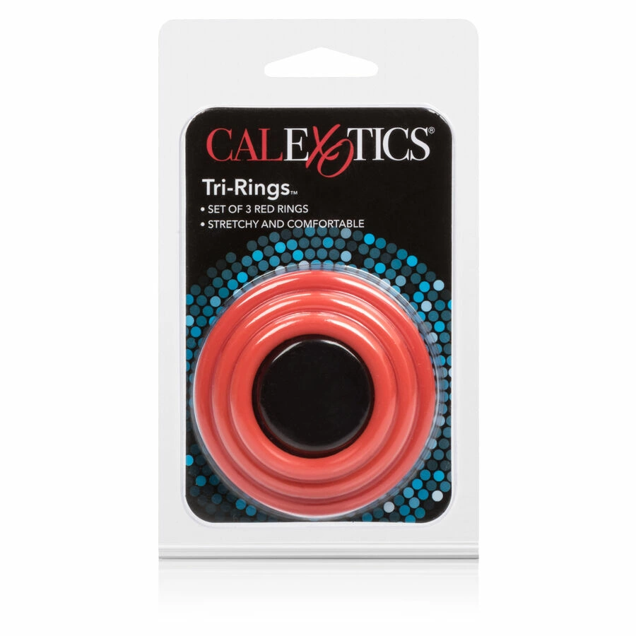 CalExotics Tri-Rings varpos žiedų rinkinys, 3 dydžiai, raudoni, silikonas