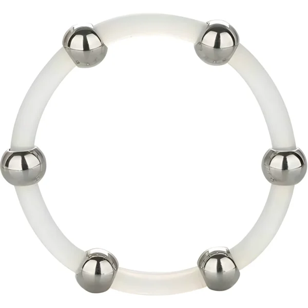 CalExotics silikoninis varpos žiedas su plieniniais rutuliukais, XL, 5 cm, juodas
