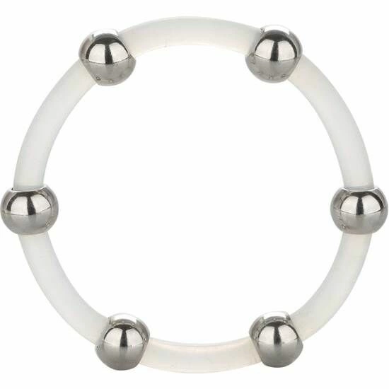CalExotics silikoninis varpos žiedas su plieniniais rutuliukais, XL, 5 cm, juodas