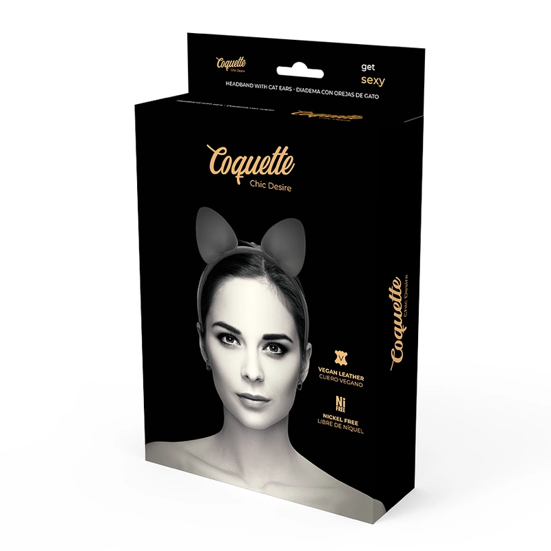 Coquette Chic Desire galvos lankelis su katės ausytėmis iš veganiškos odos, juodas