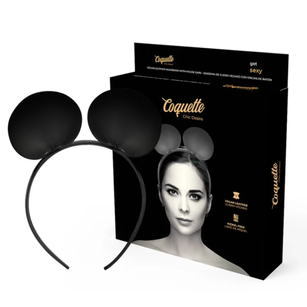 Coquette Chic Desire galvos lankelis su pelės ausytėmis, veganiška oda, juodas
