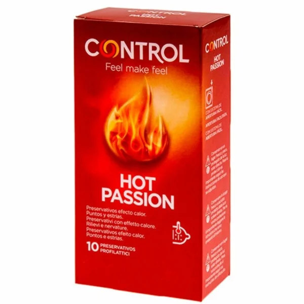 Control Hot Passion šildantys prezervatyvai su iškilimais ir rievelėmis, 53 mm, 10 vnt.