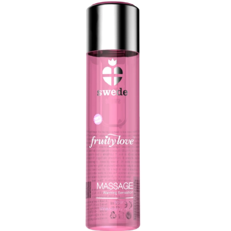 Swede Fruity Love šildantis masažo aliejus, putojantis braškių vynas, 120 ml