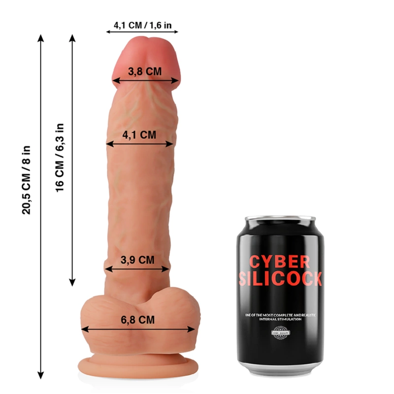 Cyber Silicock dildo iš skystojo silikono su siurbtuku, 20,5 cm, smėlio spalvos