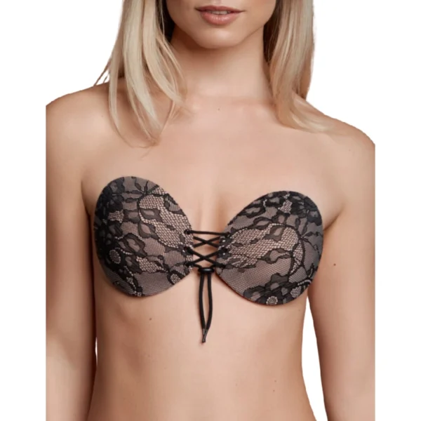 Bye Bra Round Lace-It lipni liemenėlė be petnešėlių su siuvinėjimu, kūno spalvos, D