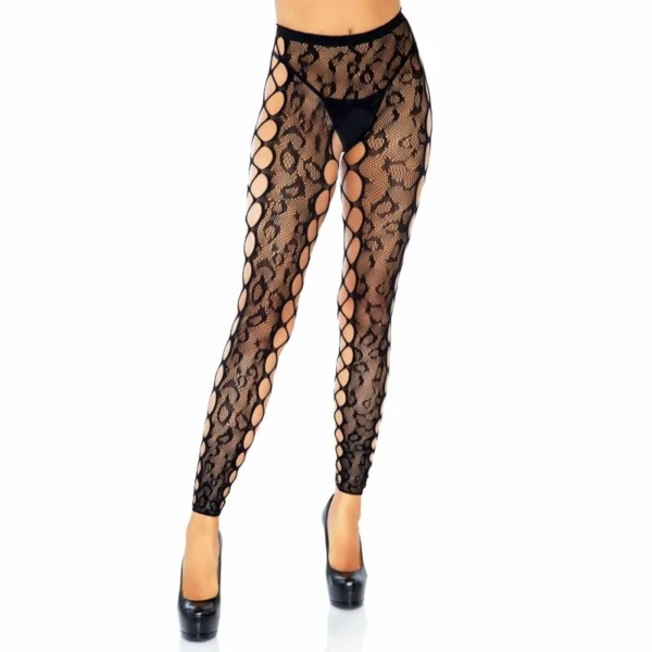 Leg Avenue pėdkelnės be pėdų su leoparado raštu ir nėriniais, universalus dydis