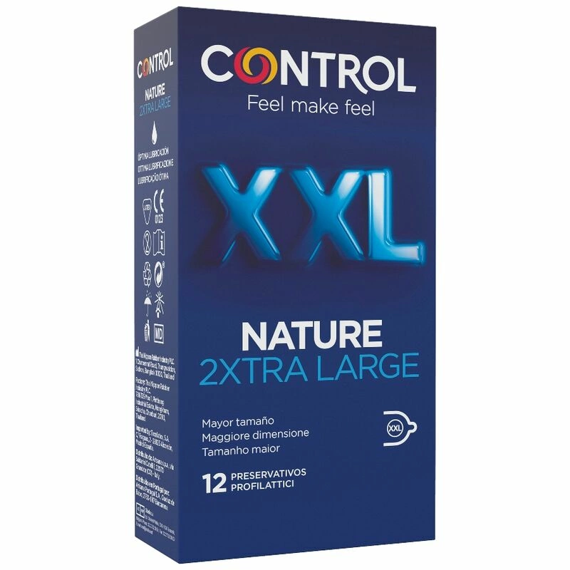 Control Nature anatominės formos latekso prezervatyvai, 60 mm, 12 vnt., XXL